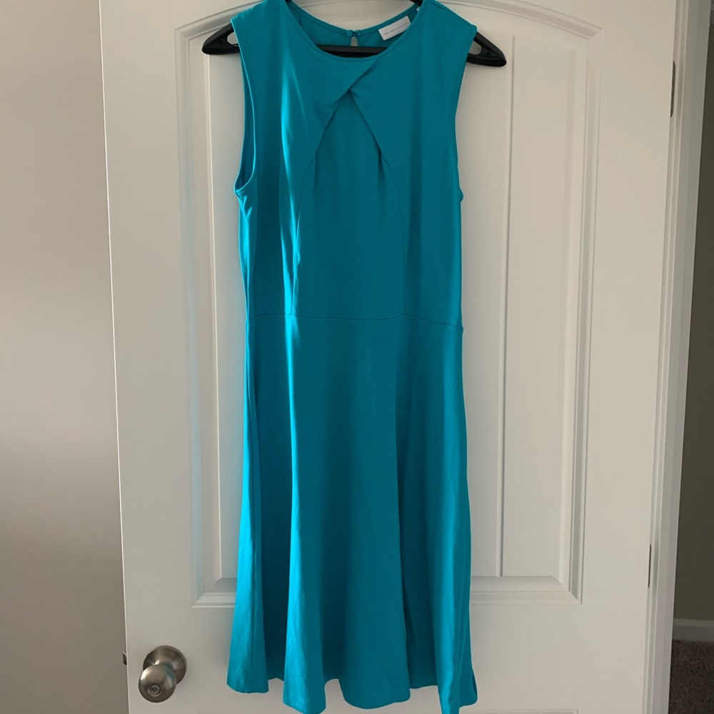 Blue skater dress with keyhole detail